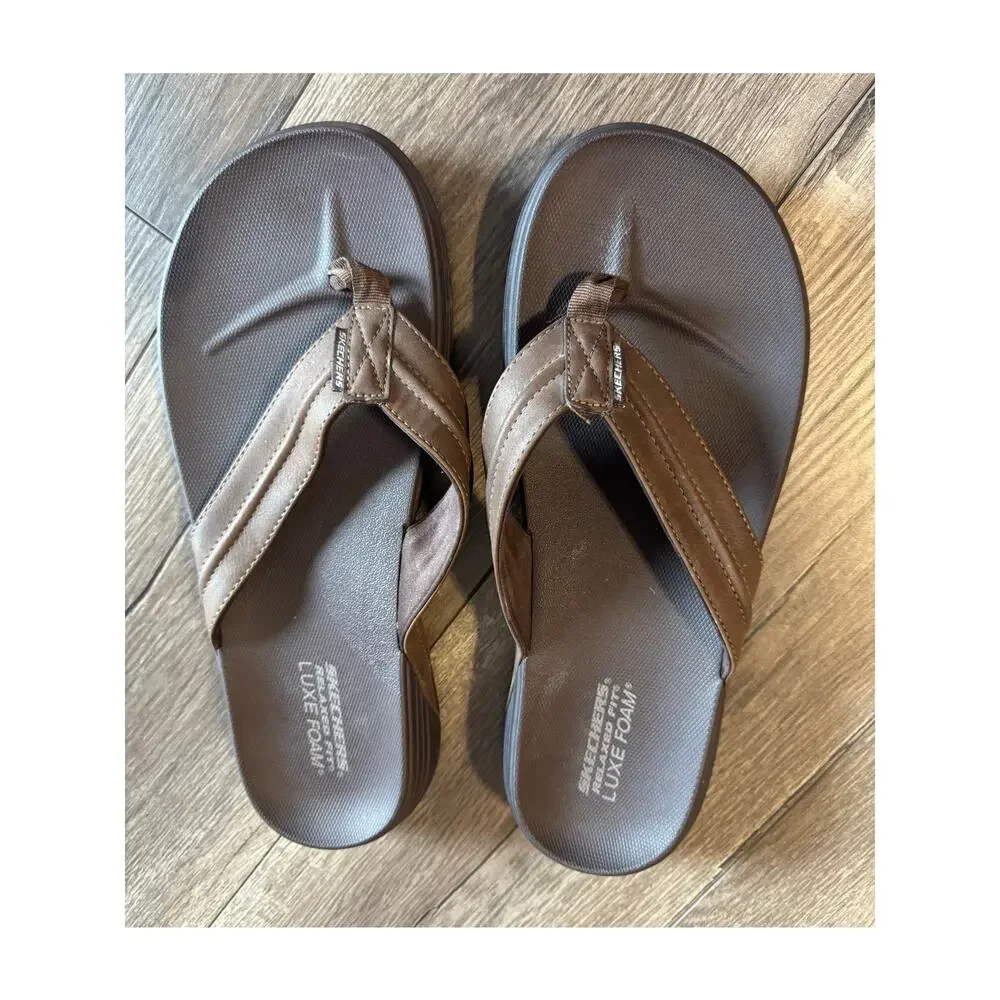 Skechers‎ Mens Patino Marlee Sandals Flip Flops Brown Vegan Leather Size 13